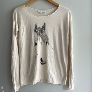 Tess Giberson Cashmere Cream Long Sleeve Horse Graphic Top